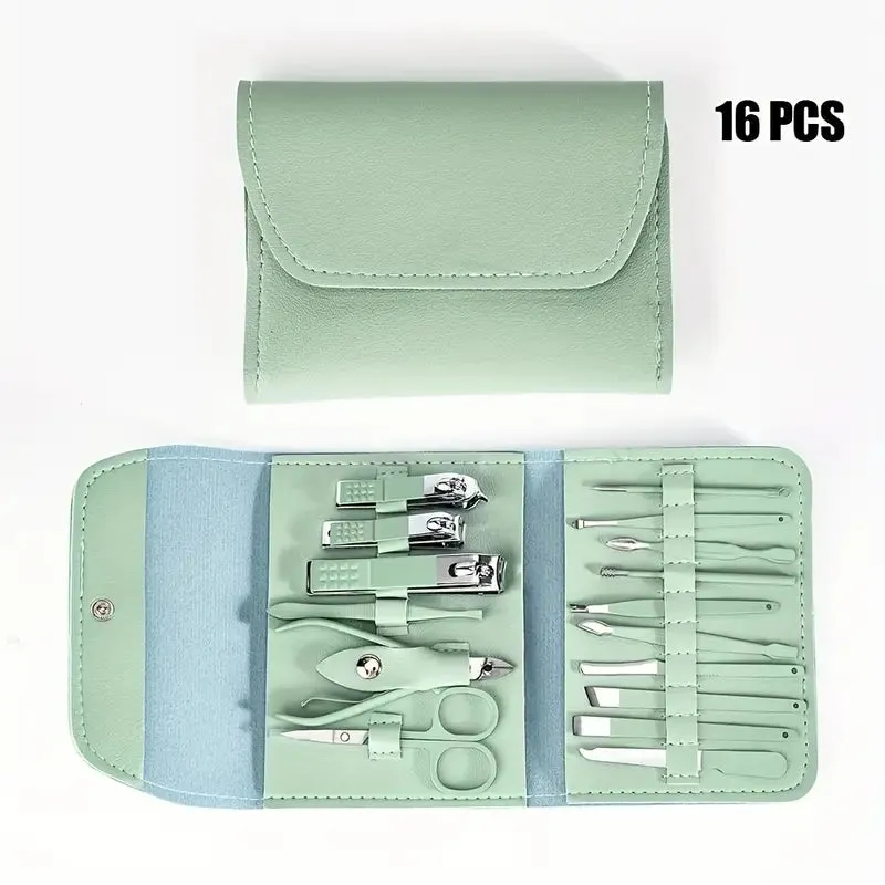 16-Pieces: Nail Clippers Manicure Tool Set with Portable Travel Case