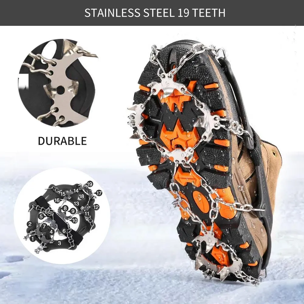 19 Spikes Stainless Steel Anti-Slip Ice Snow Grips for Shoes Cleats