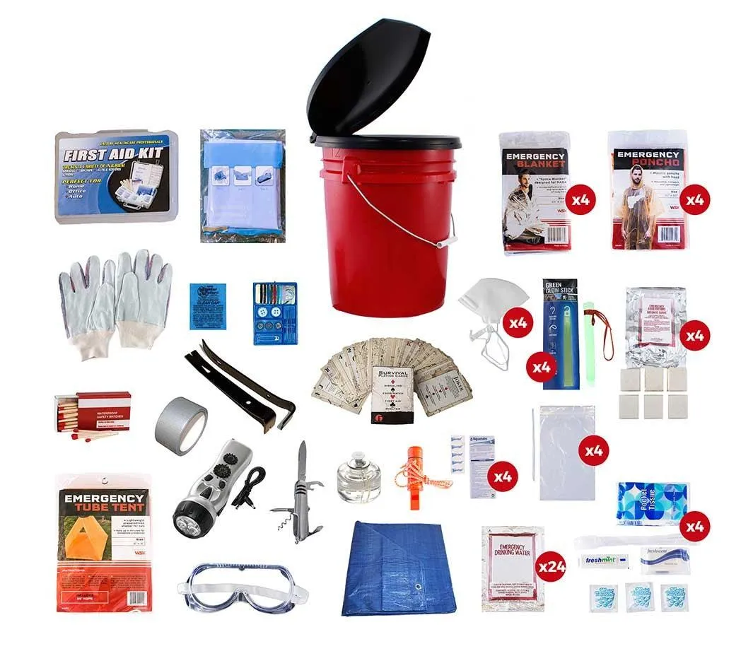 4 Person Food & Water Elite Bucket Survival Kit (72  Hours)