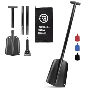 72HRS Aluminum Collapsible 4-in-1 Car Snow Shovel with Ice Scraper (Black)