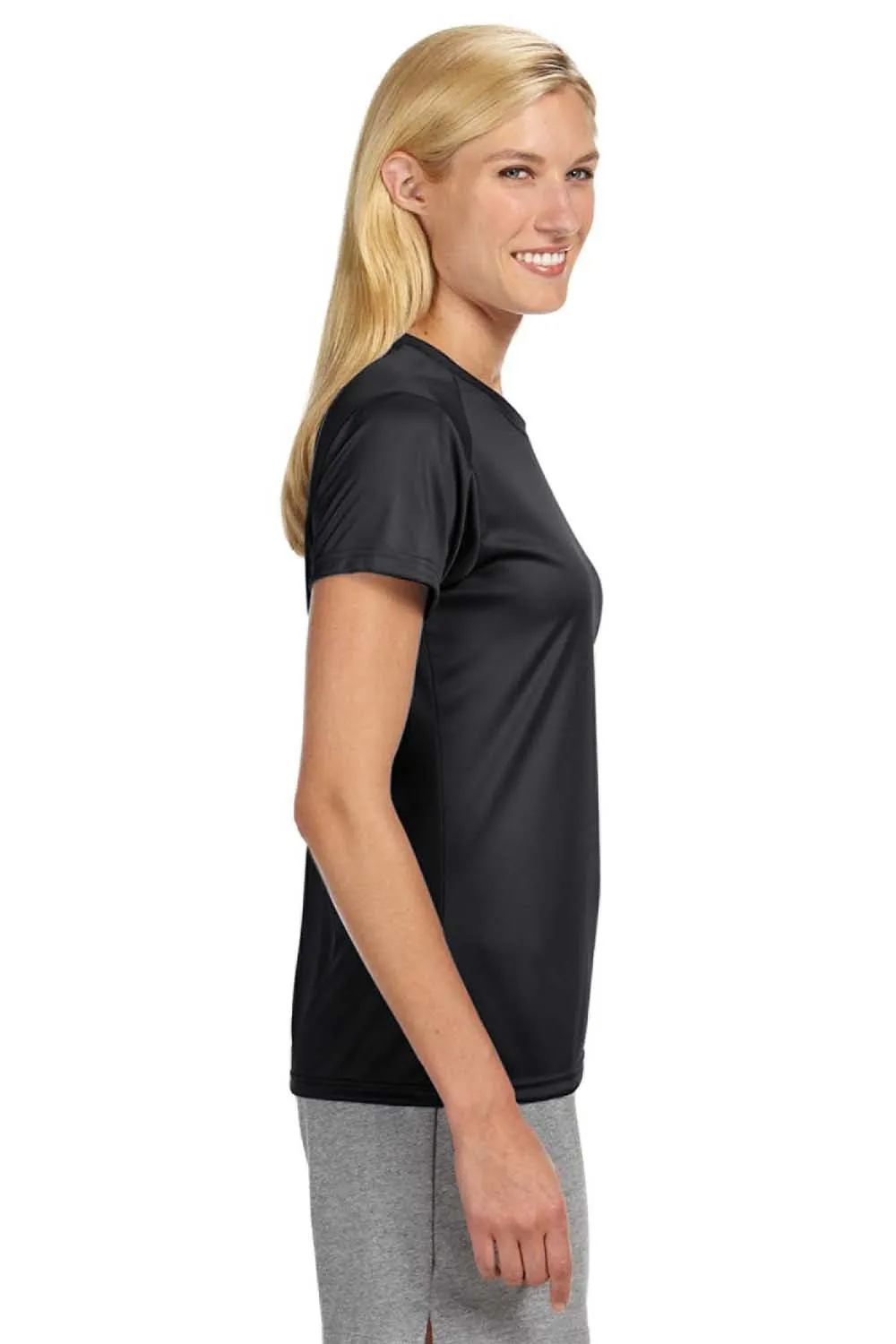 A4 Womens Performance Moisture Wicking Short Sleeve Crewneck T-Shirt - Black