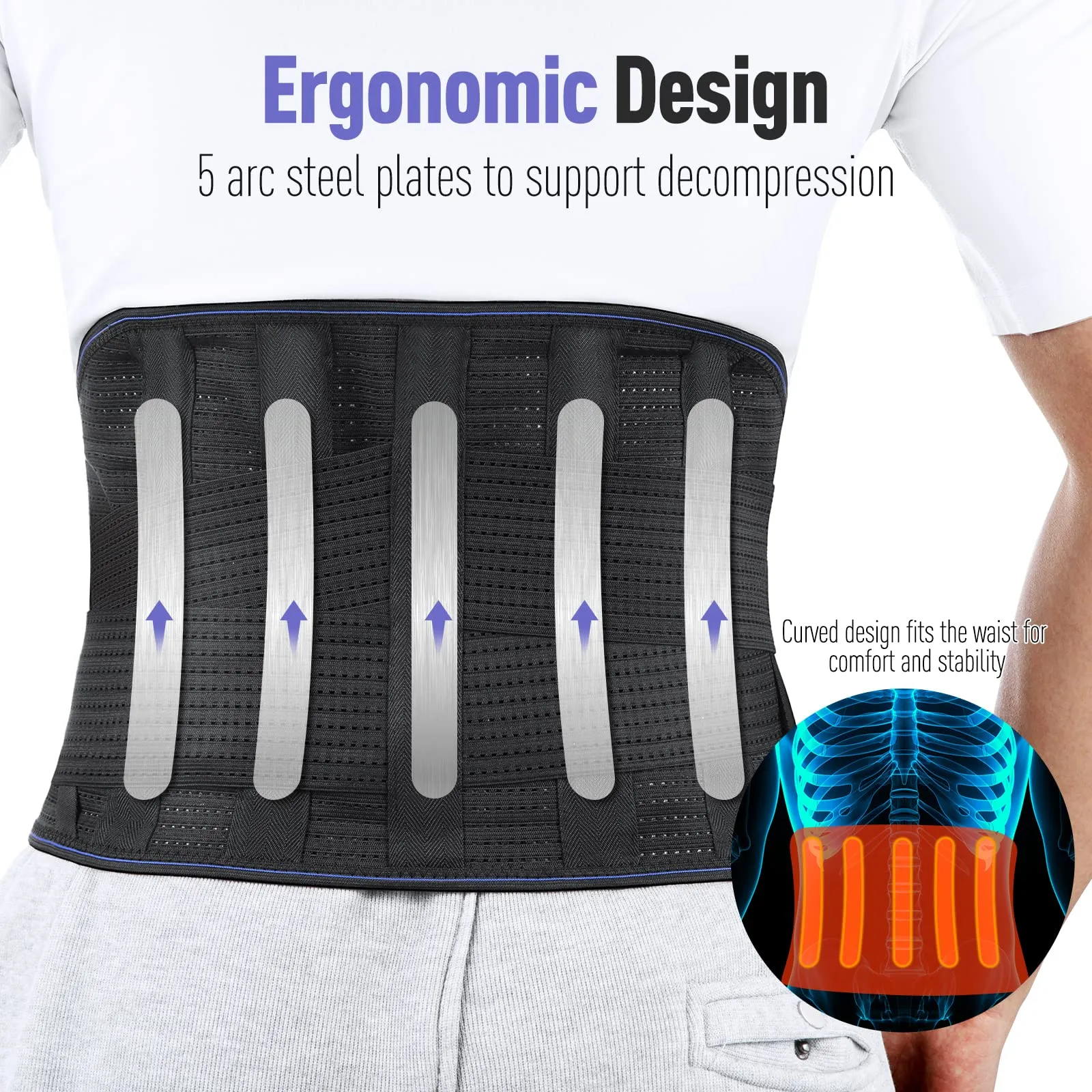 Back Support Brace, AGPTEK Lower Back Support for Men Women Lumbar Support Belt Double Compression Adjustment for Sciatica Pain Relief L