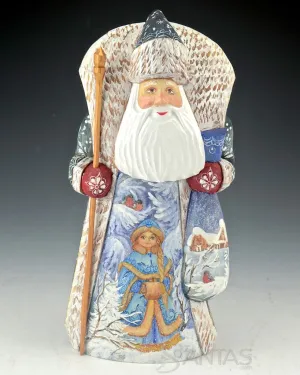 Beautiful Russian Santa Carving with Snowmaiden Scene