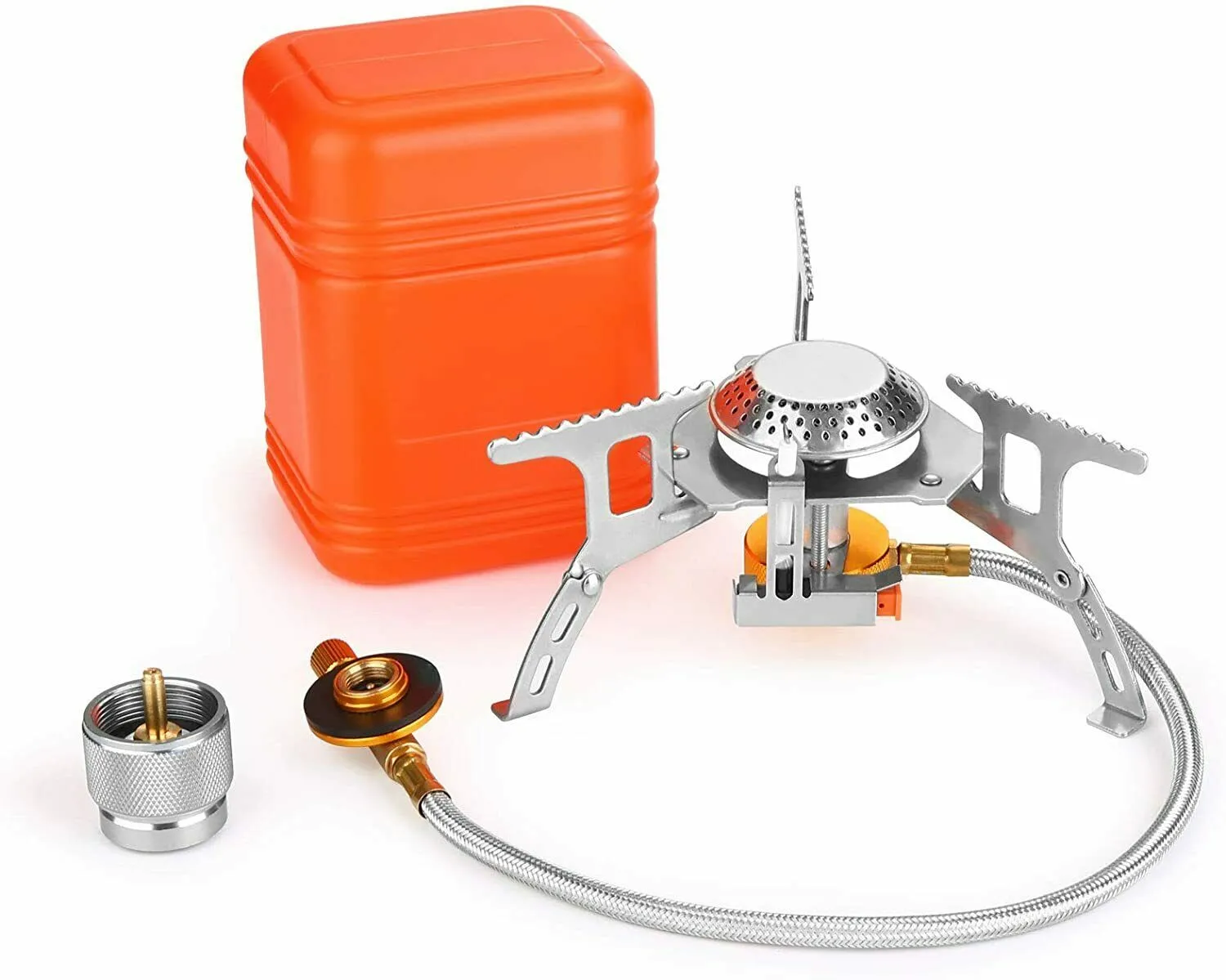 Camping Gas Stove Portable Backpacking stove with Piezo Ignition, Burner, Case 3700w