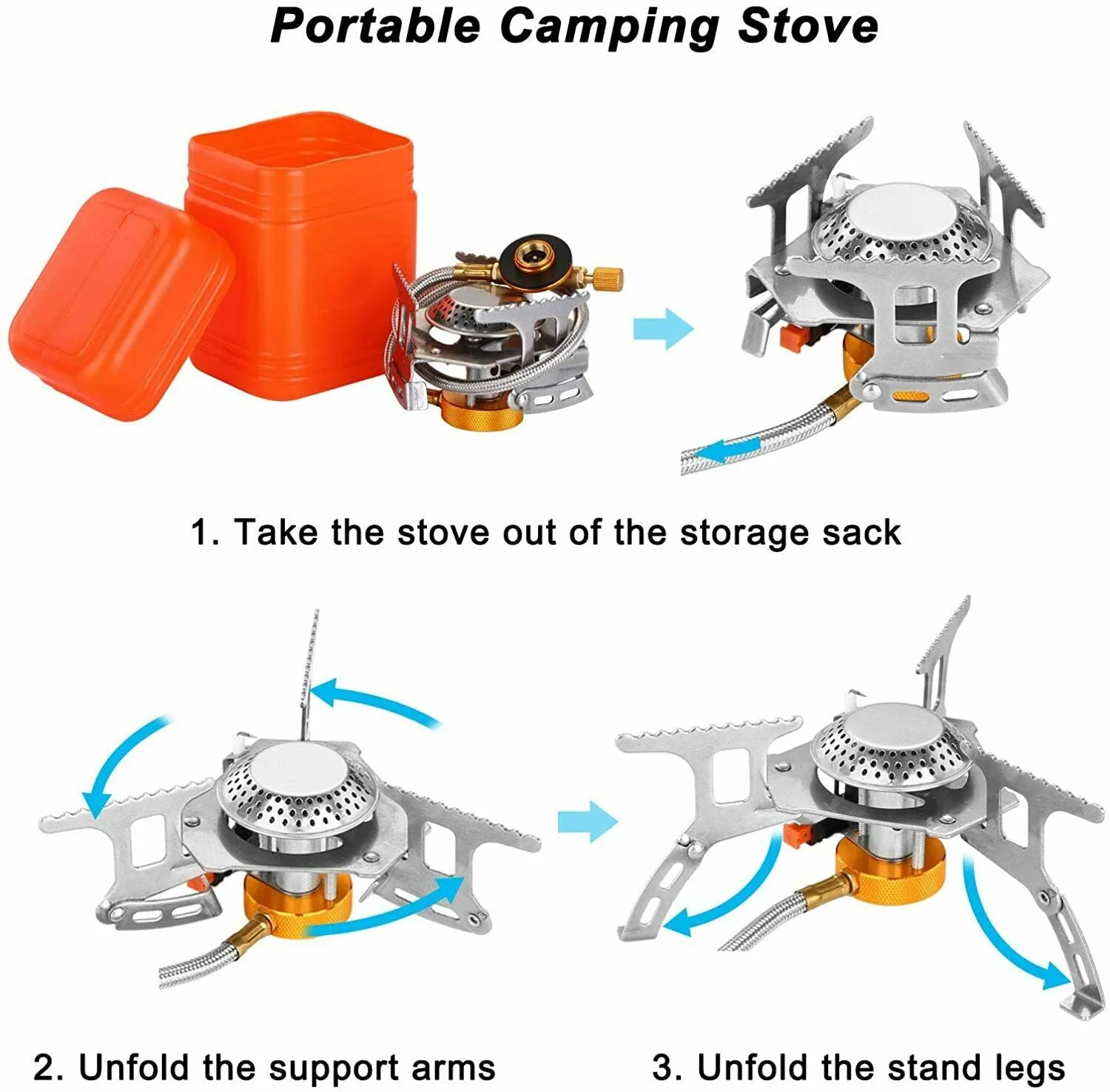 Camping Gas Stove Portable Backpacking stove with Piezo Ignition, Burner, Case 3700w