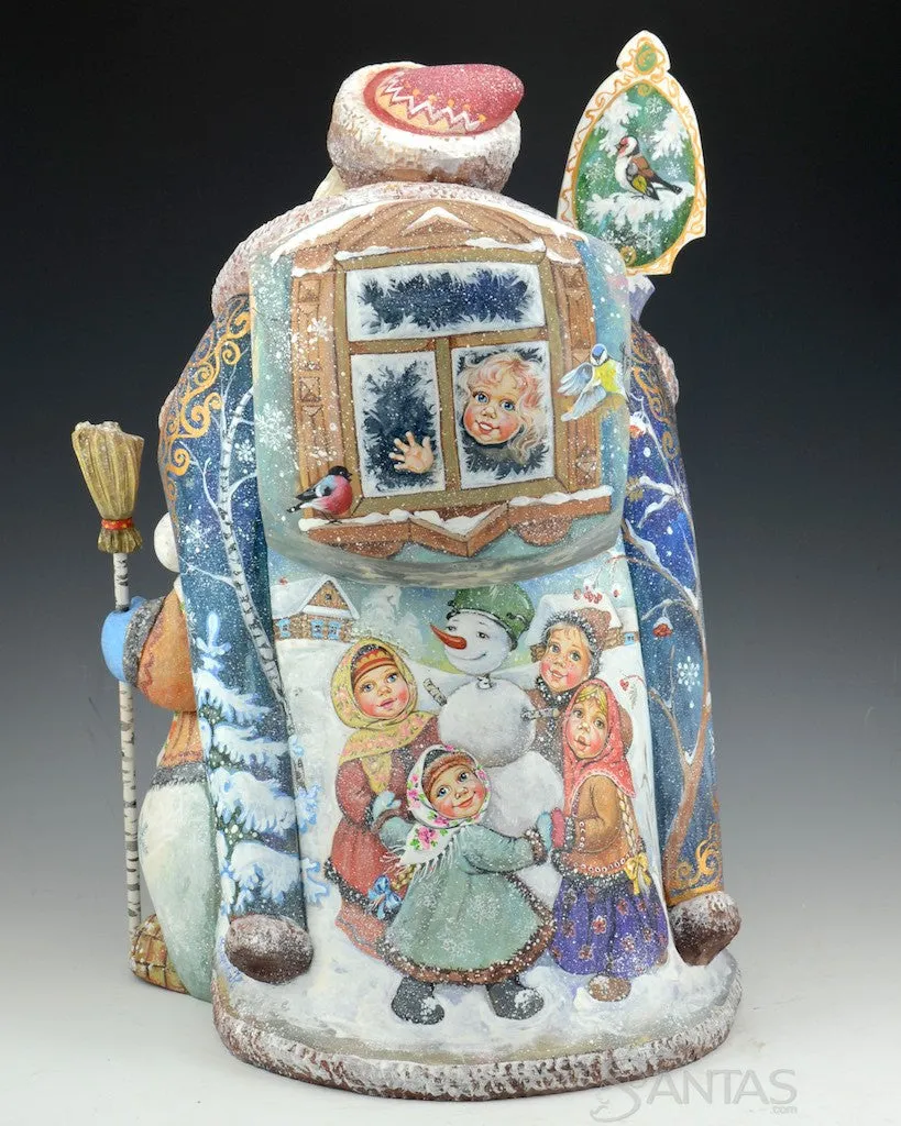 Christmas Companions Large Russian Santa with Carved Snowman