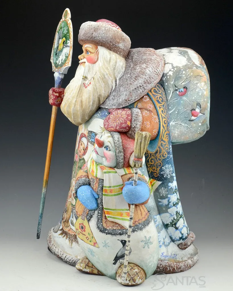 Christmas Companions Large Russian Santa with Carved Snowman