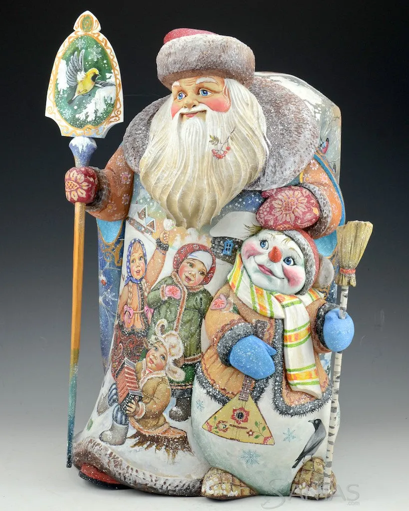 Christmas Companions Large Russian Santa with Carved Snowman