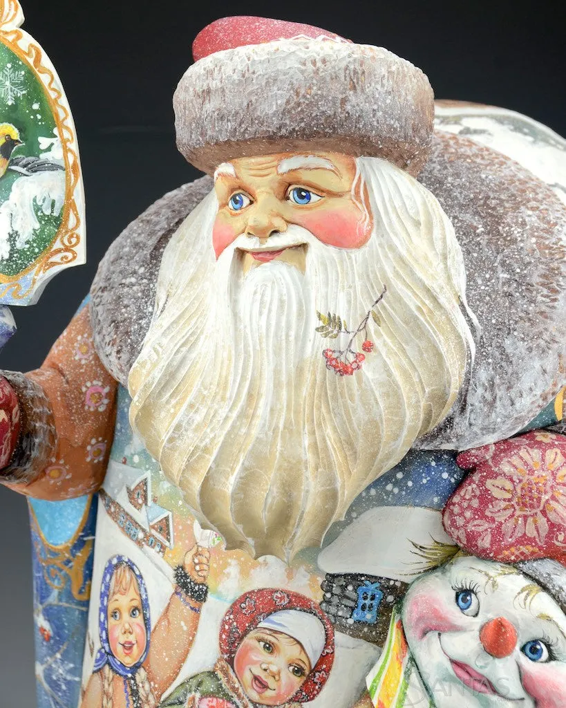 Christmas Companions Large Russian Santa with Carved Snowman