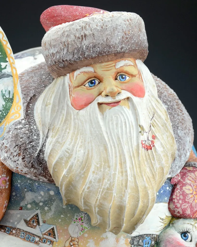 Christmas Companions Large Russian Santa with Carved Snowman