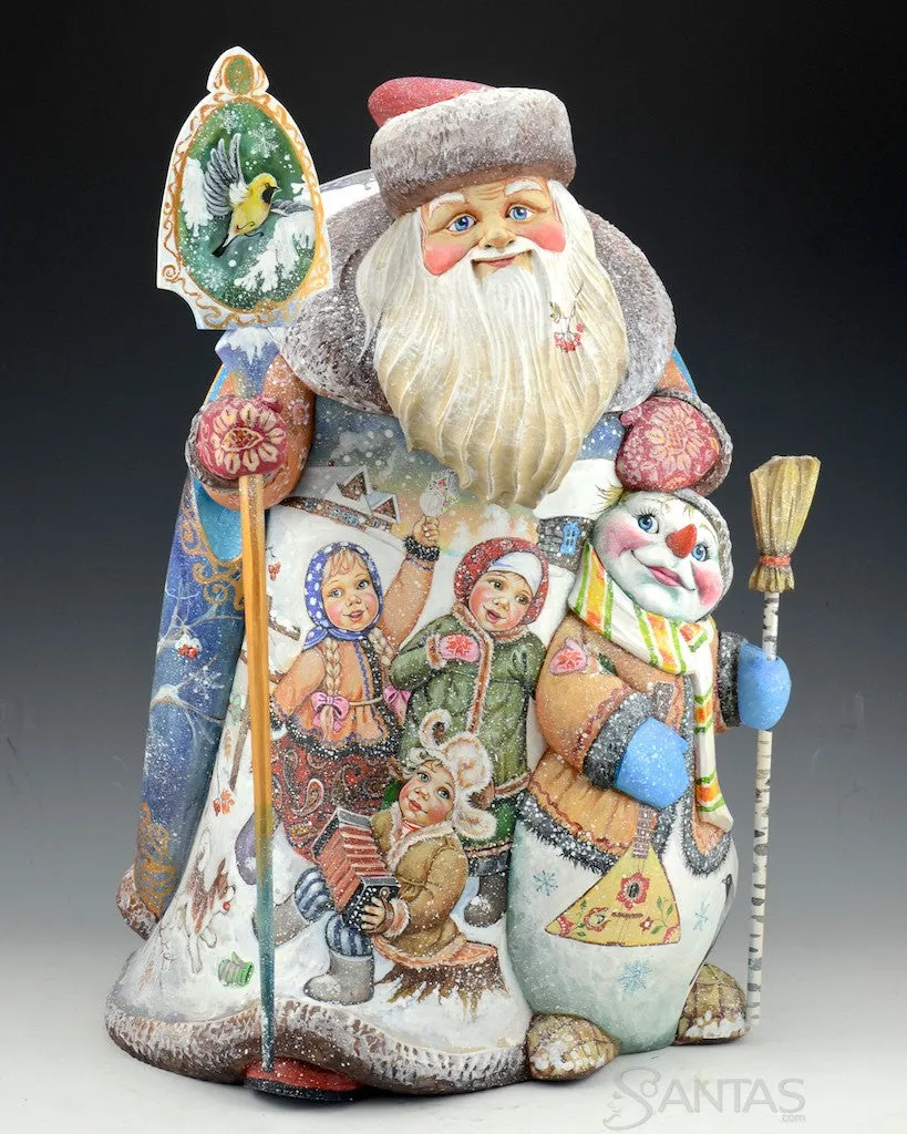 Christmas Companions Large Russian Santa with Carved Snowman