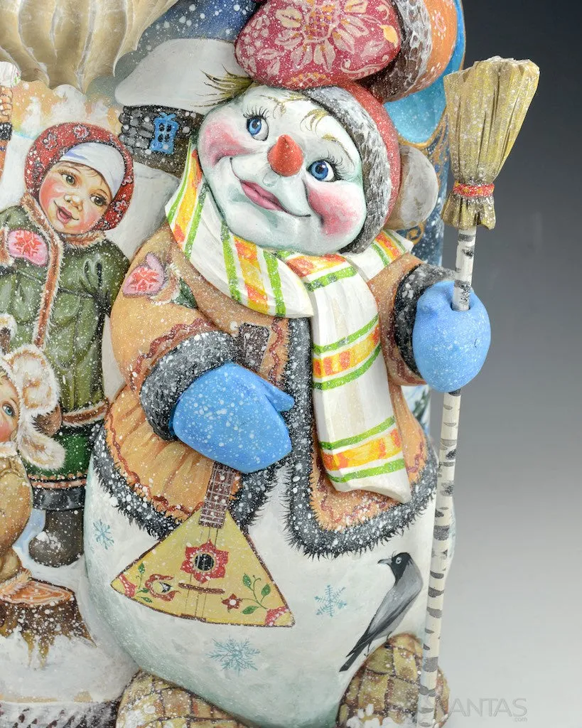 Christmas Companions Large Russian Santa with Carved Snowman