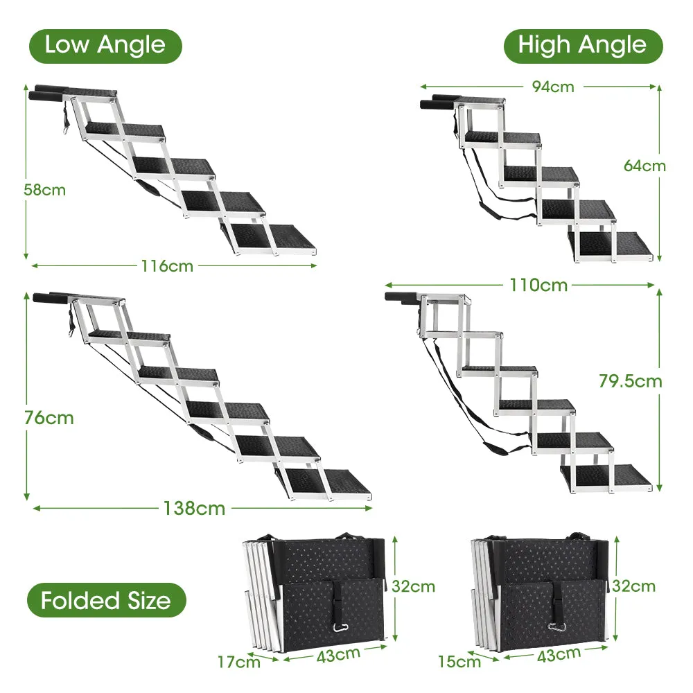 Petzly Foldable Dog Ramp Adjustable Height Dog Stair Portable Aluminium 5/6 Step