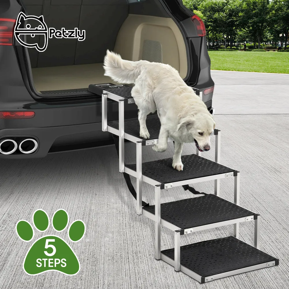 Petzly Foldable Dog Ramp Adjustable Height Dog Stair Portable Aluminium 5/6 Step