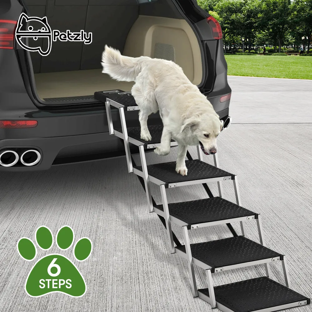 Petzly Foldable Dog Ramp Adjustable Height Dog Stair Portable Aluminium 5/6 Step