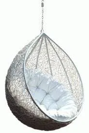 Wicker Rattan Egg Chair Swing with Stand: White