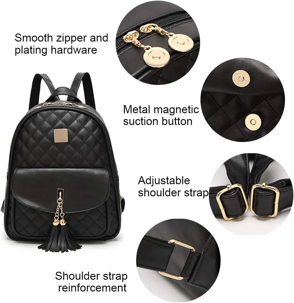 Women'S Simple Design Quilted Backpack Mini Backpack for Women 3Pcs Leather Backpack Purse for Women Small Backpack