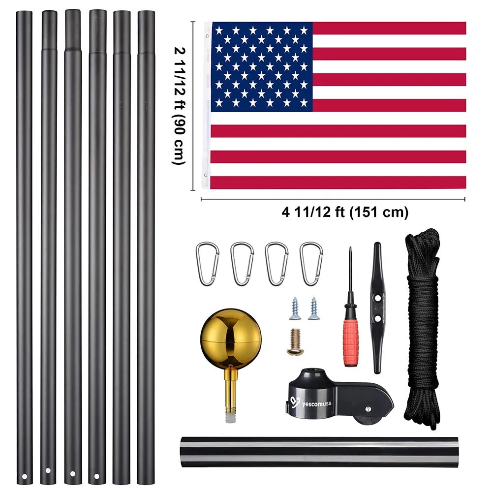 Yescom Aluminum Sectional Flagpole Kit with US Flag 20'