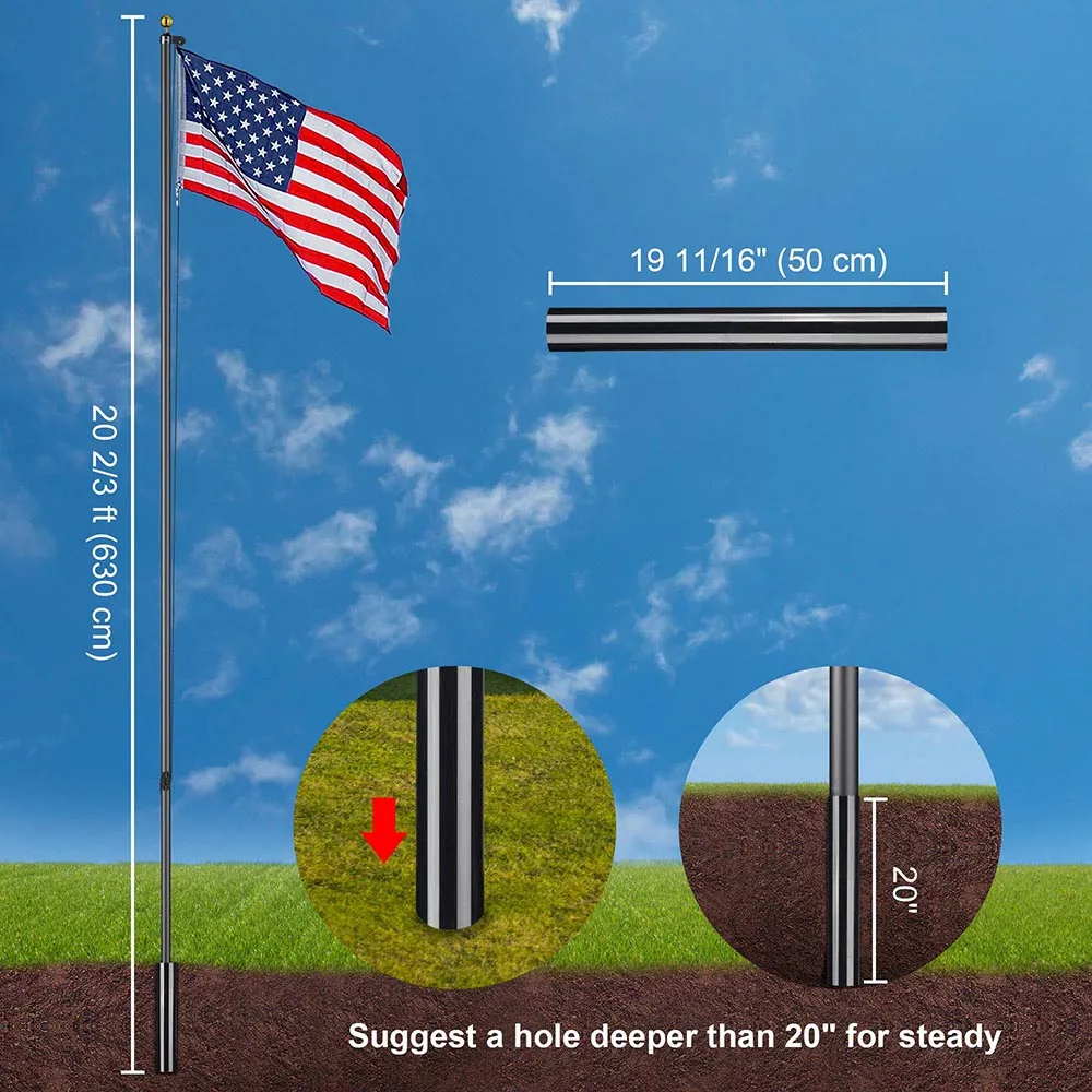 Yescom Aluminum Sectional Flagpole Kit with US Flag 20'