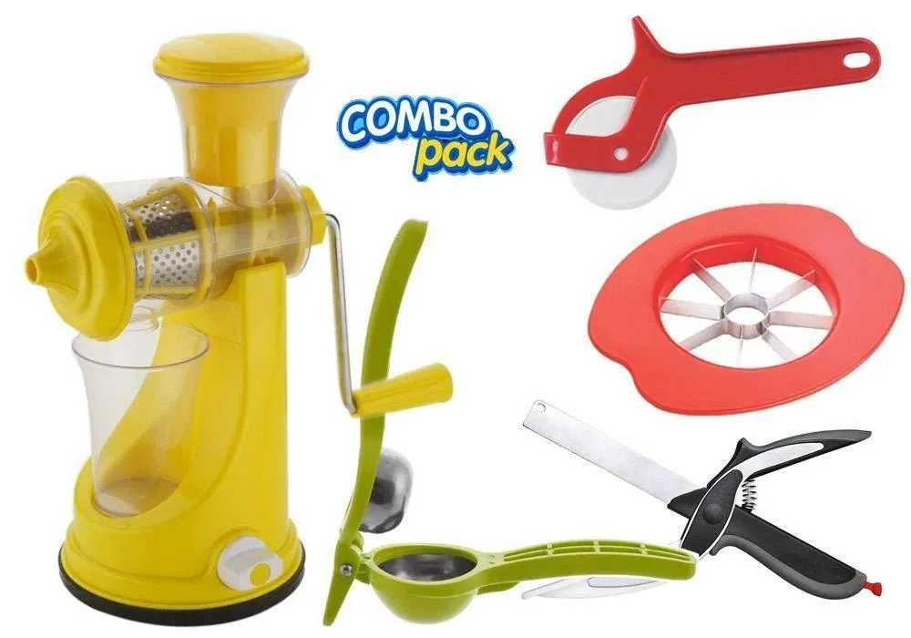 Your Brand Kitchen combo -Manual Fruit Juicer, Smart Knife and 3 Kitchen Tools (Pizza Cutter, Apple Cutter & Lemon Squeezer)